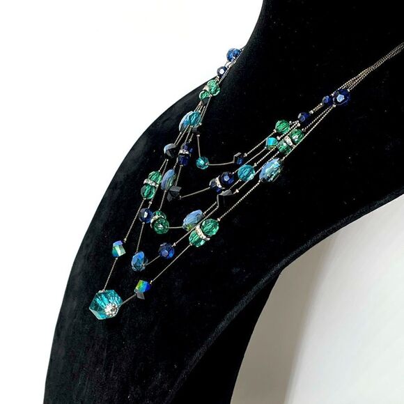 5 Strand Acrylic Beaded and Rhinestone Necklace - Picture 4 of 6